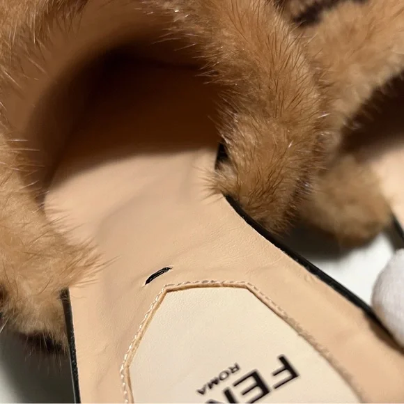 Fendi Black Leather Pointed Mules with Brown Logo Fur Band - Picture 8 of 11